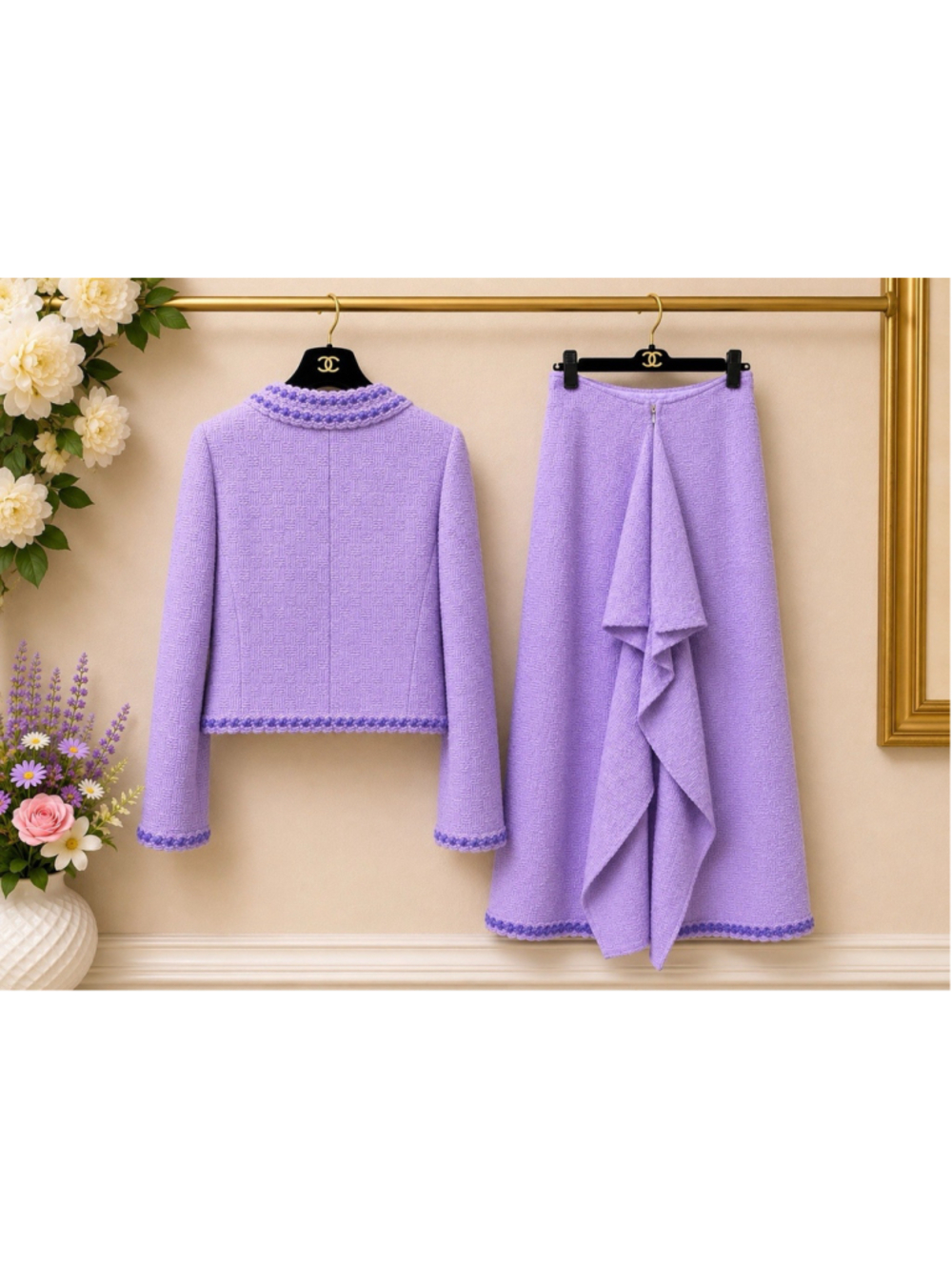 CHANEL 98A Lilac Tweed Jacket Maxi Skirt Suit Set FR 40 Karl Lagerfeld - Picture 3 of 16
